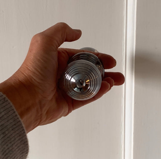 Beehive door handle set, polished nickel REDUCED TO CLEAR