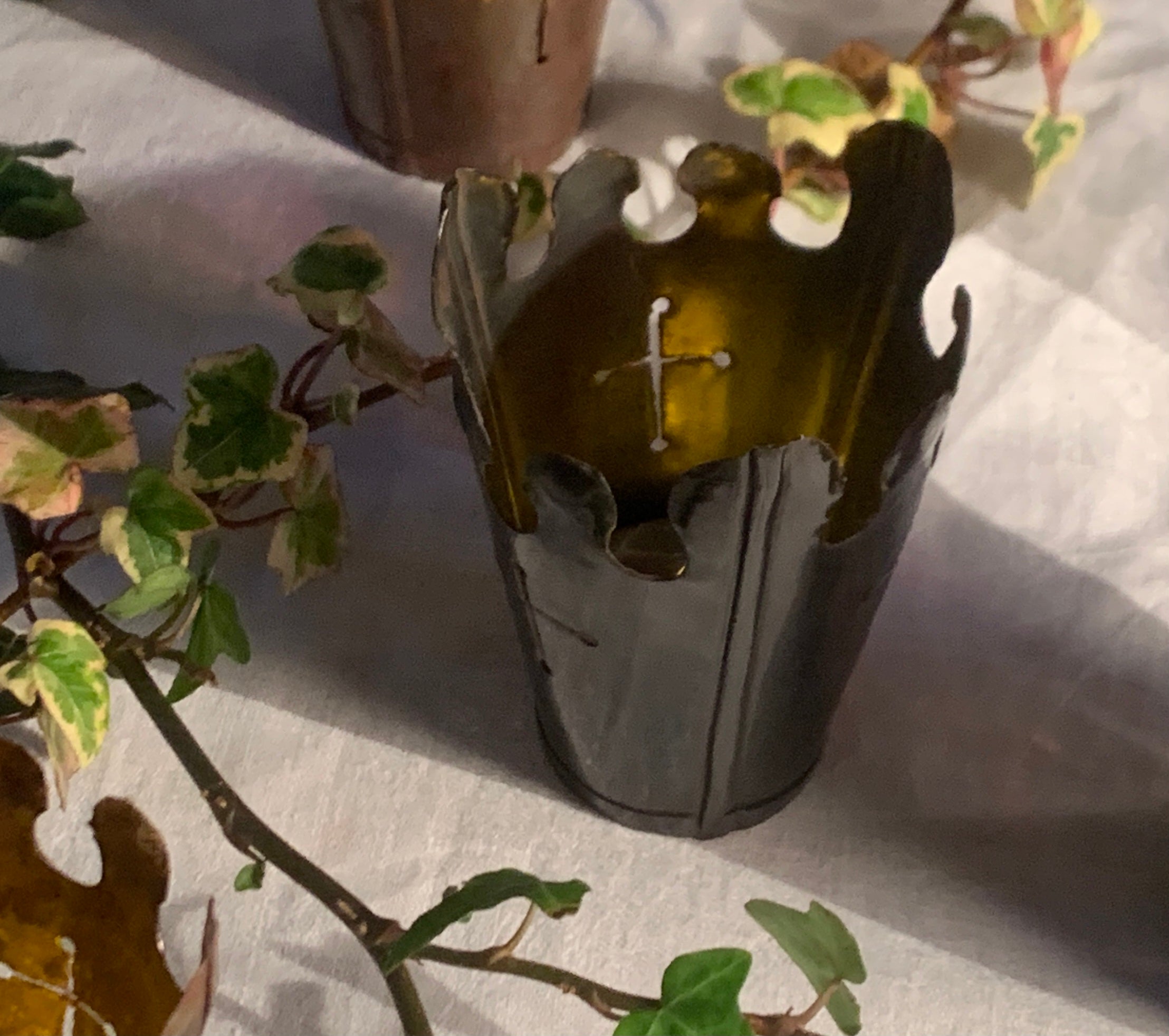 Beckford Shades, Copper with black bronze patination. For use with LED tealight candes .Small, Set of 3