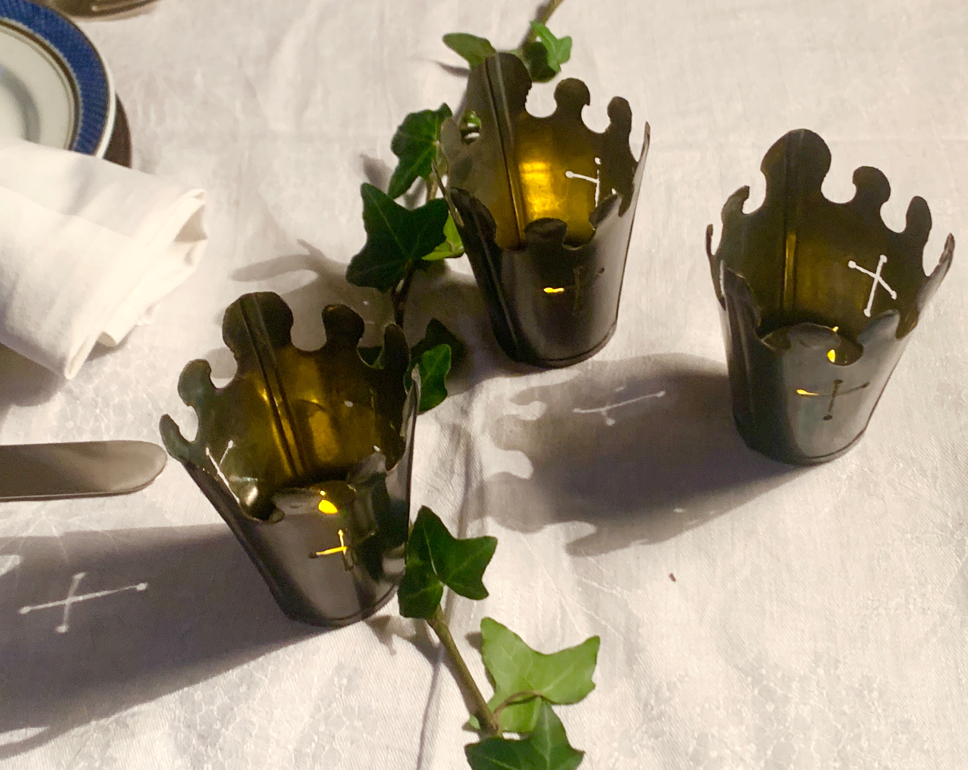 Beckford Shades, Copper with black bronze patination. For use with LED tealight candes .Small, Set of 3