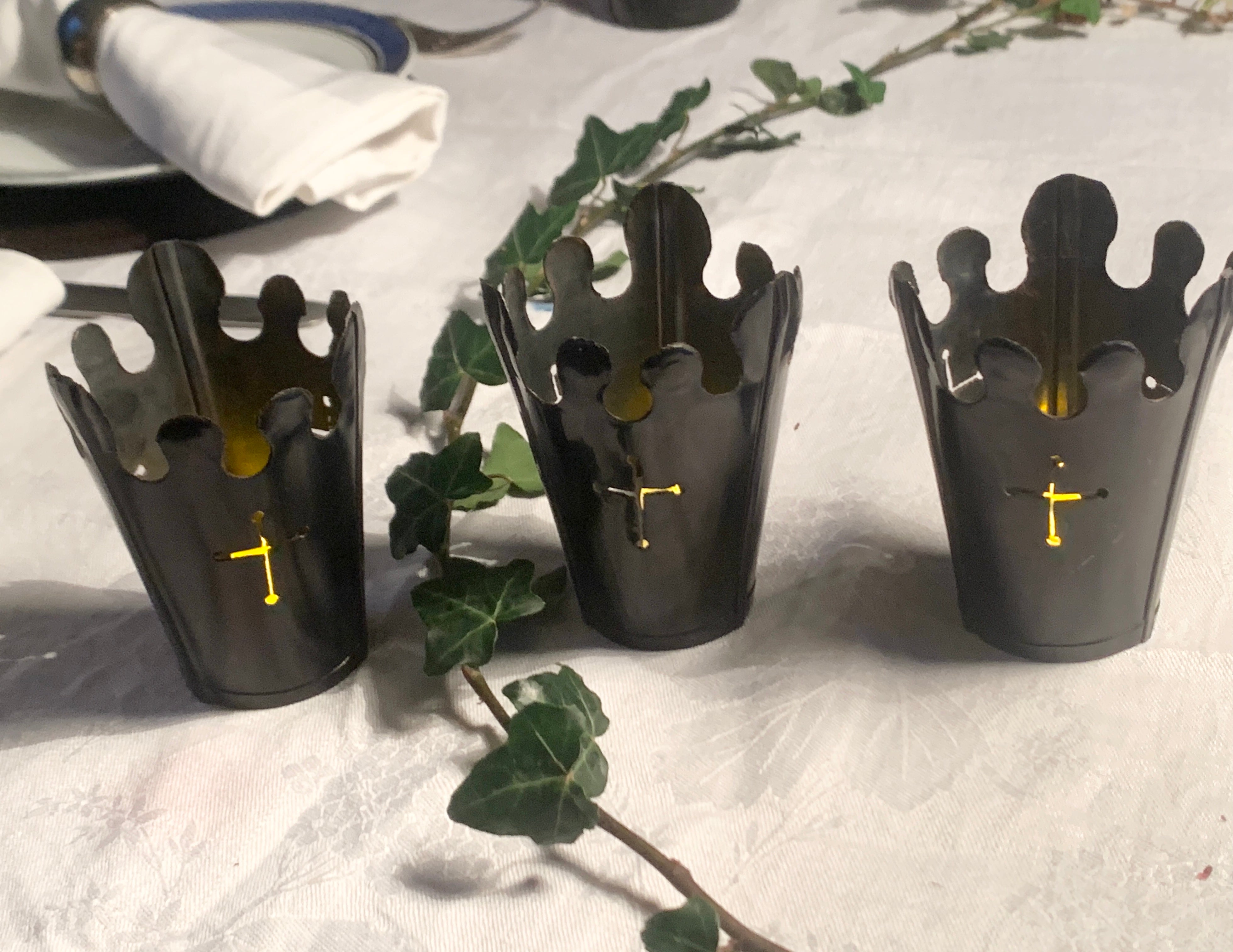 Beckford Shades, Copper with black bronze patination. For use with LED tealight candes .Small, Set of 3