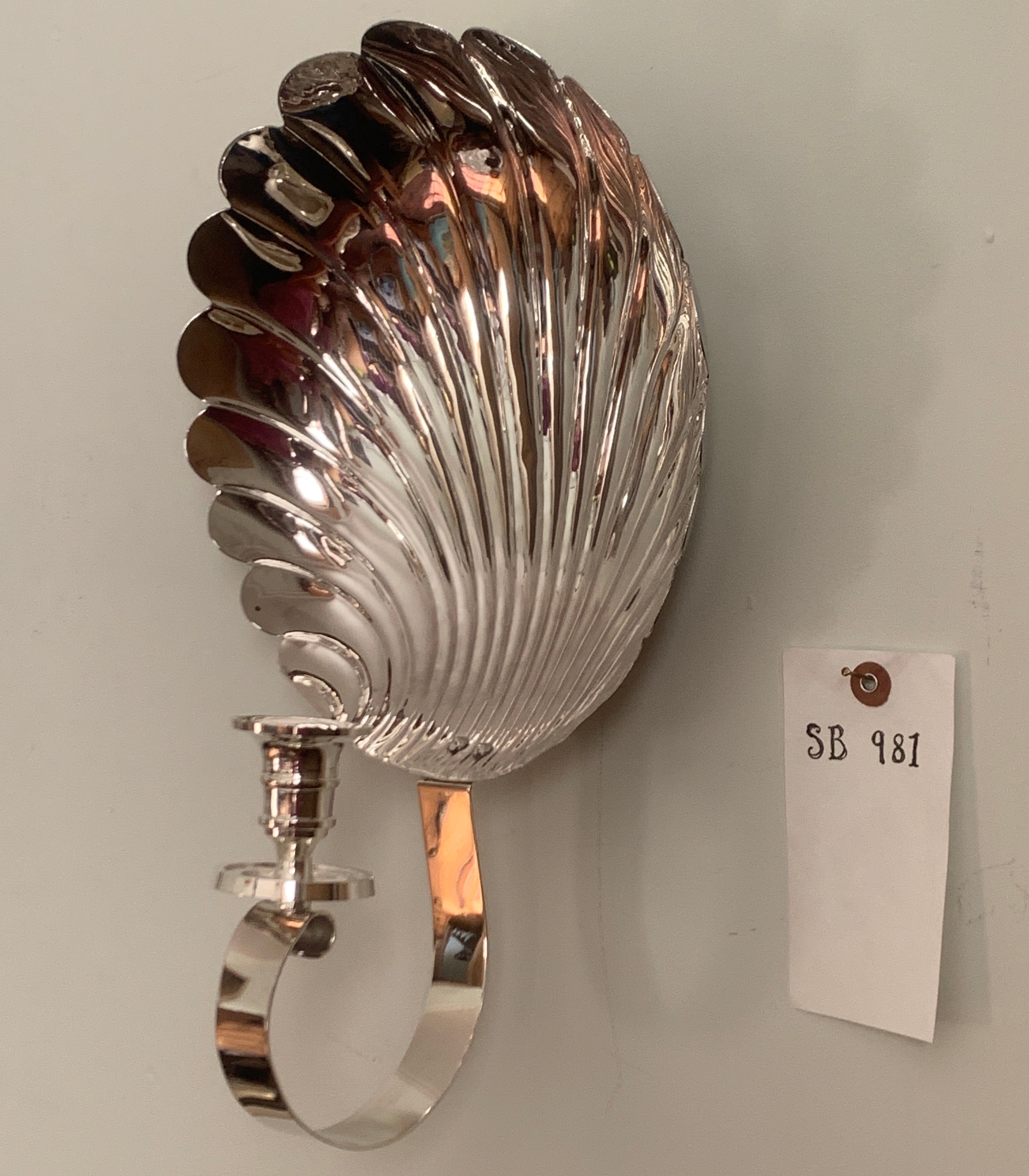 Silver-plated scallop sconce, medium, slightly imperfect. SB981