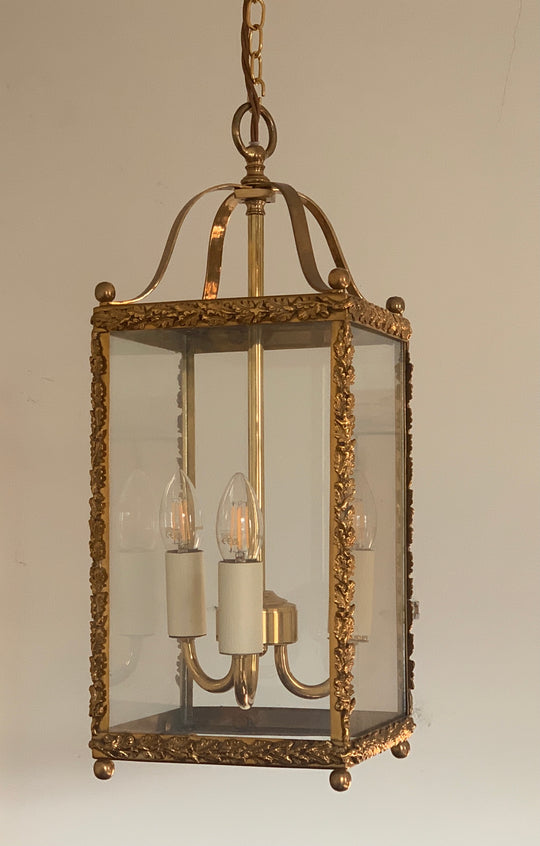 Large four sided oakleaf lantern, brass