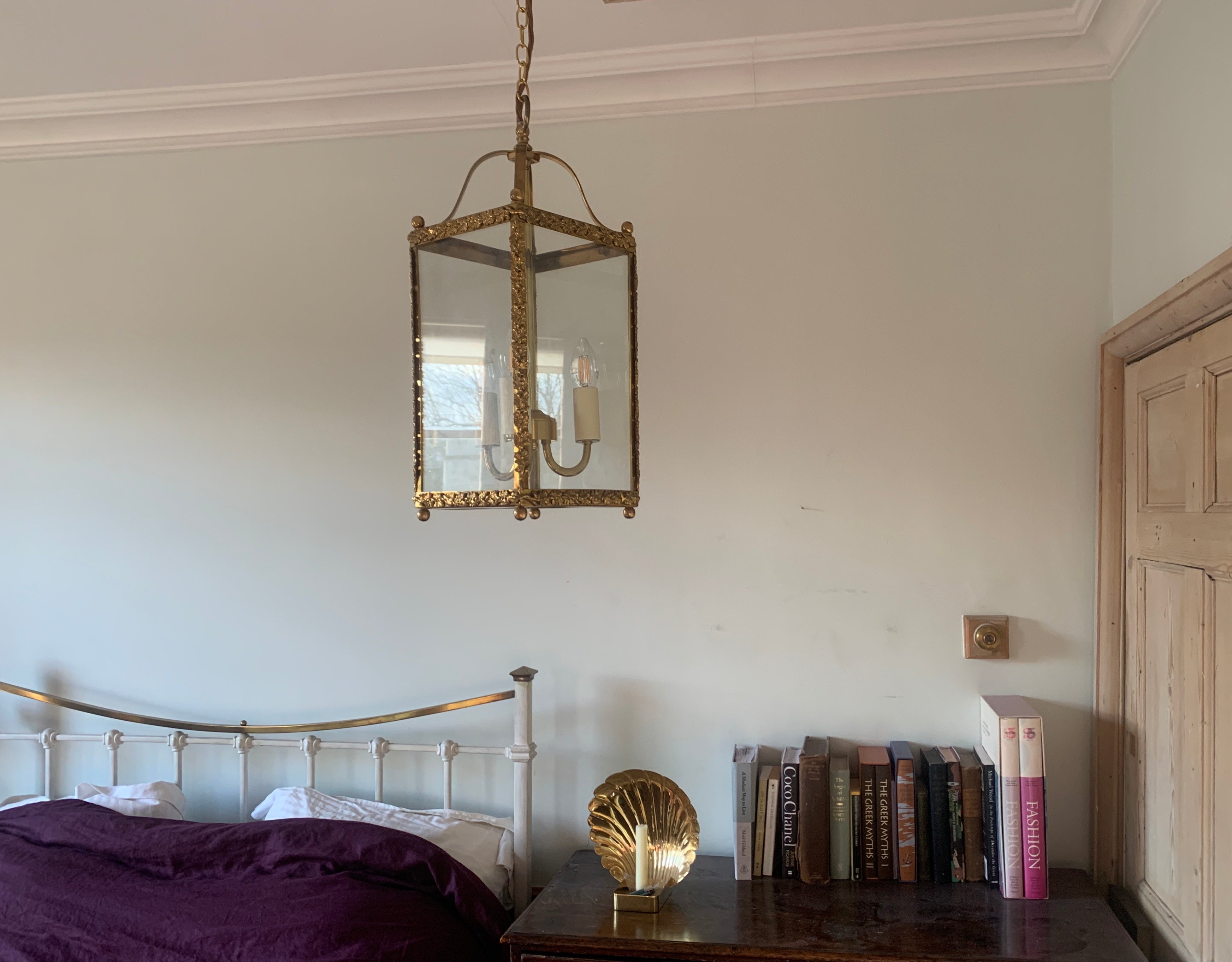 Large four sided oakleaf lantern, brass