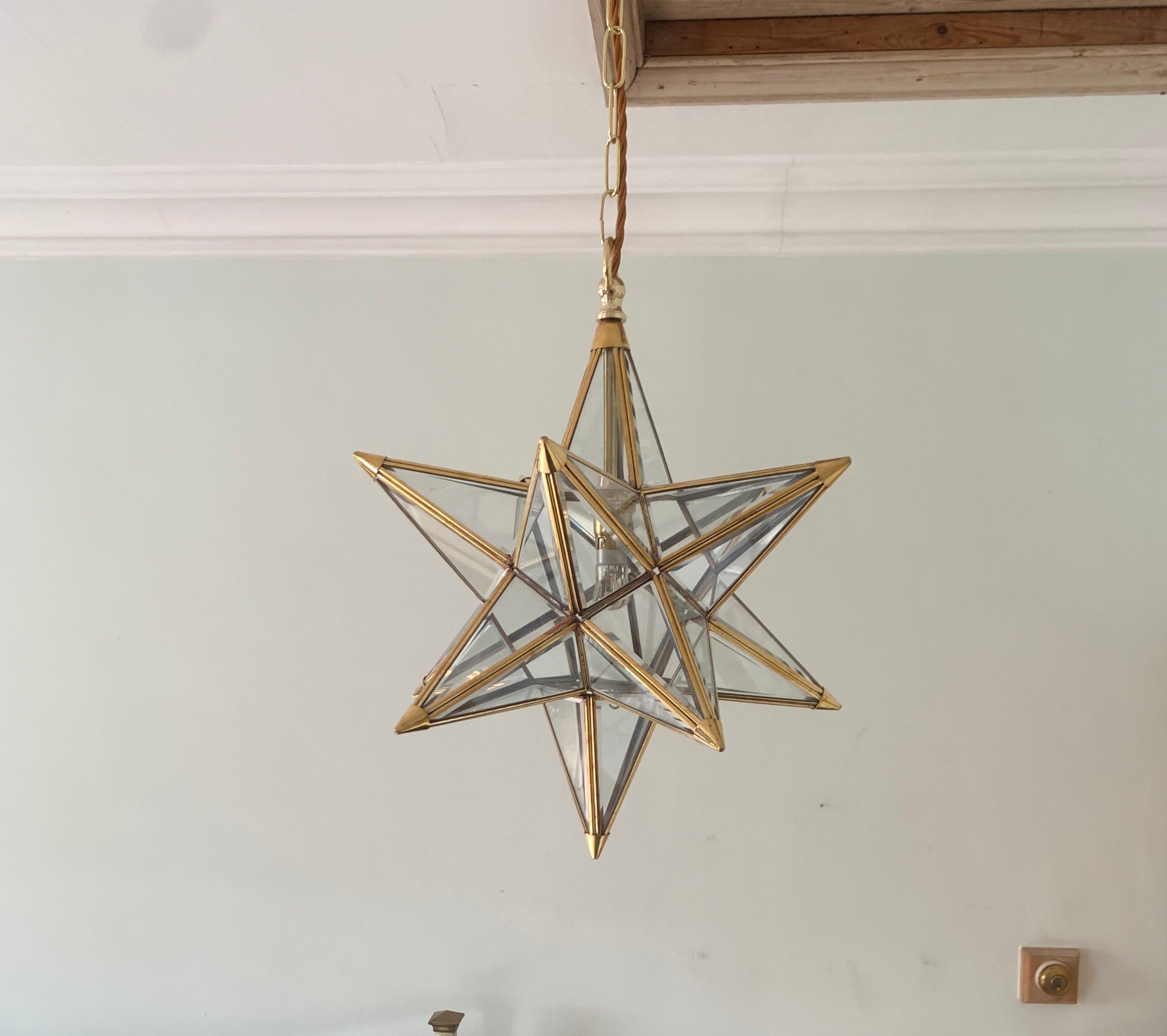 OFFER 13.5" ( 34 cm ) Brass Star Lantern with Bevelled Glass