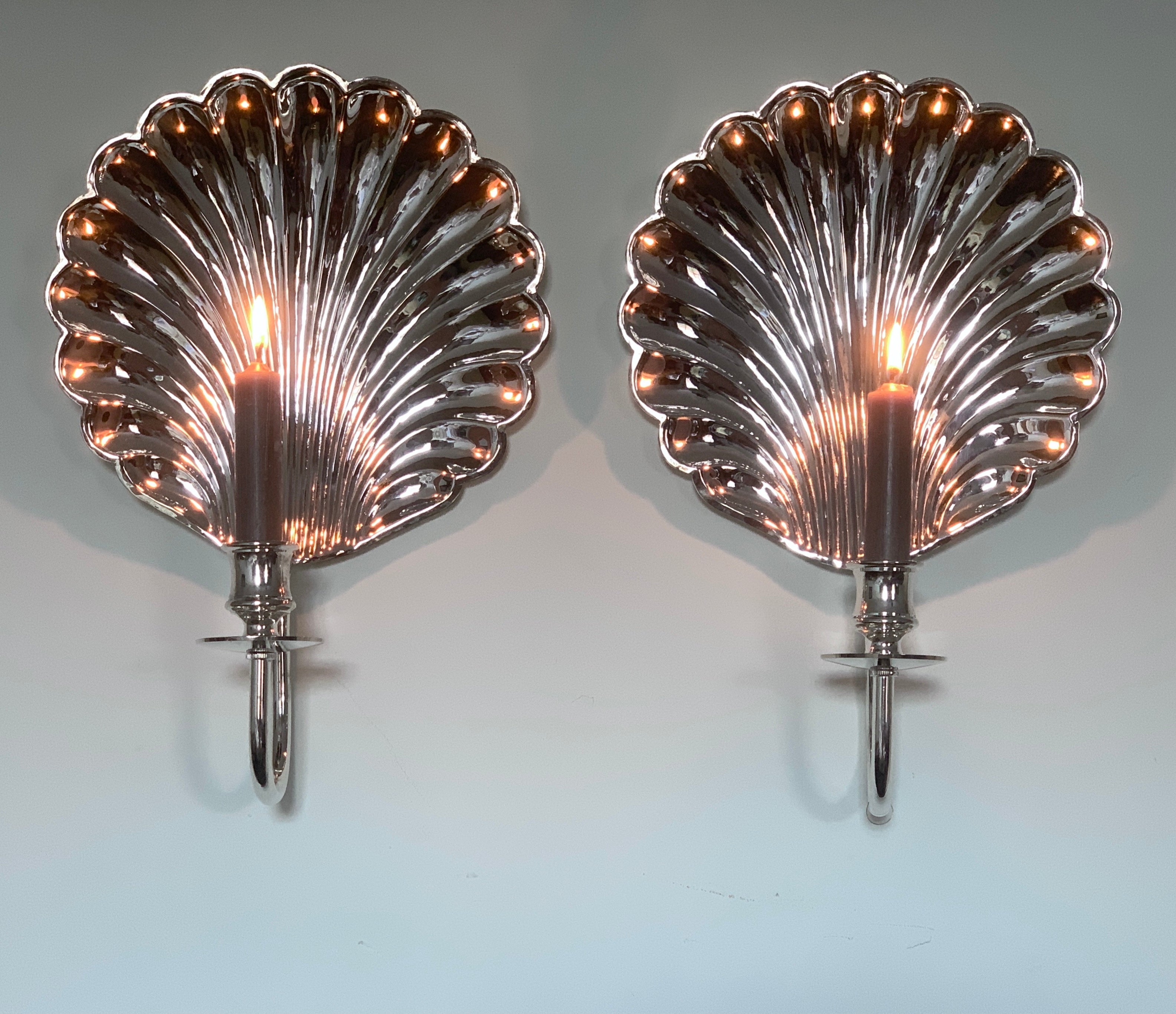 Offer PAIR Flat shell candle sconces, silver finish