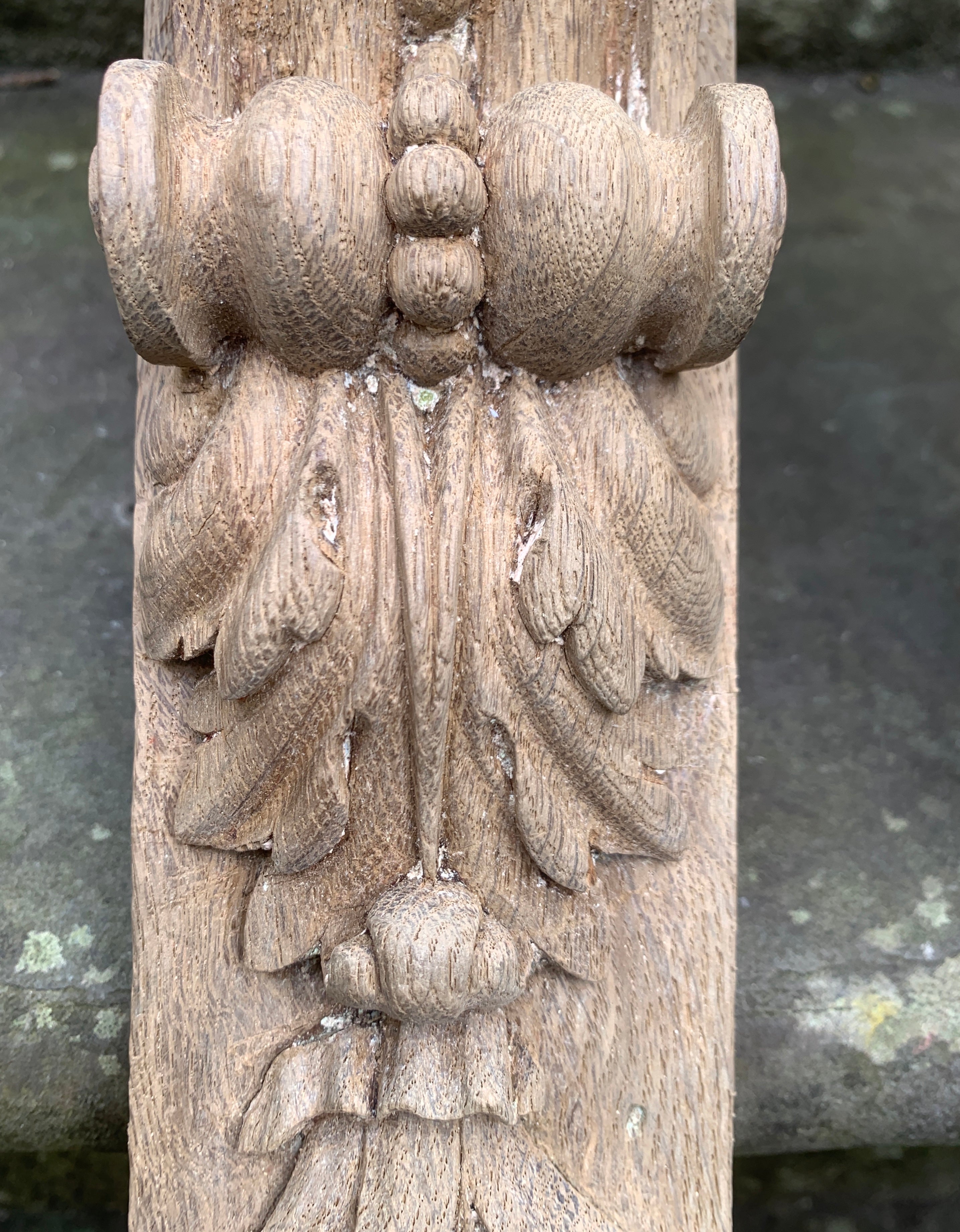Pair of antique carved oak dcorations  with fruit and flowers.