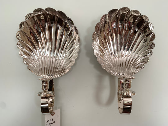 Slightly imperfect PAIR silver-plated scallop sconces SS48