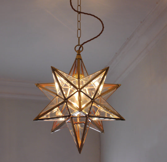 13.5" ( 34 cm ) Brass Star Lantern with Bevelled Glass