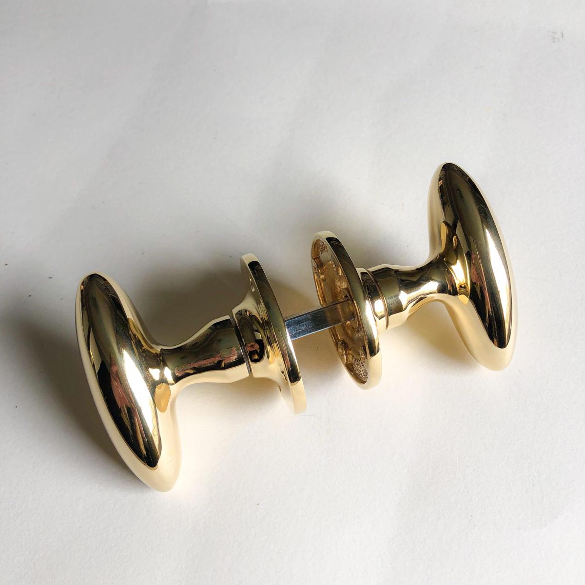 Large Slim Oval Mortice knob set,  87mm, brass