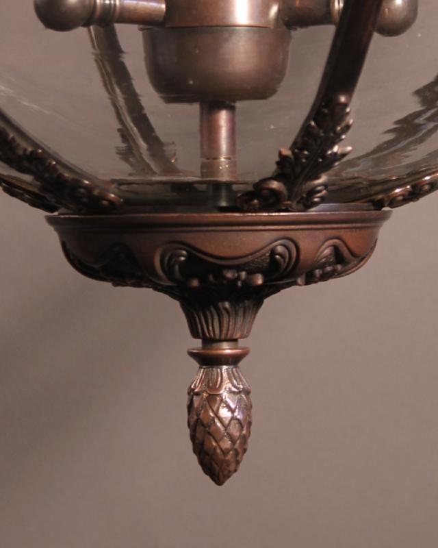 Large Brass Framed Globe Lantern with Fleur de Lys