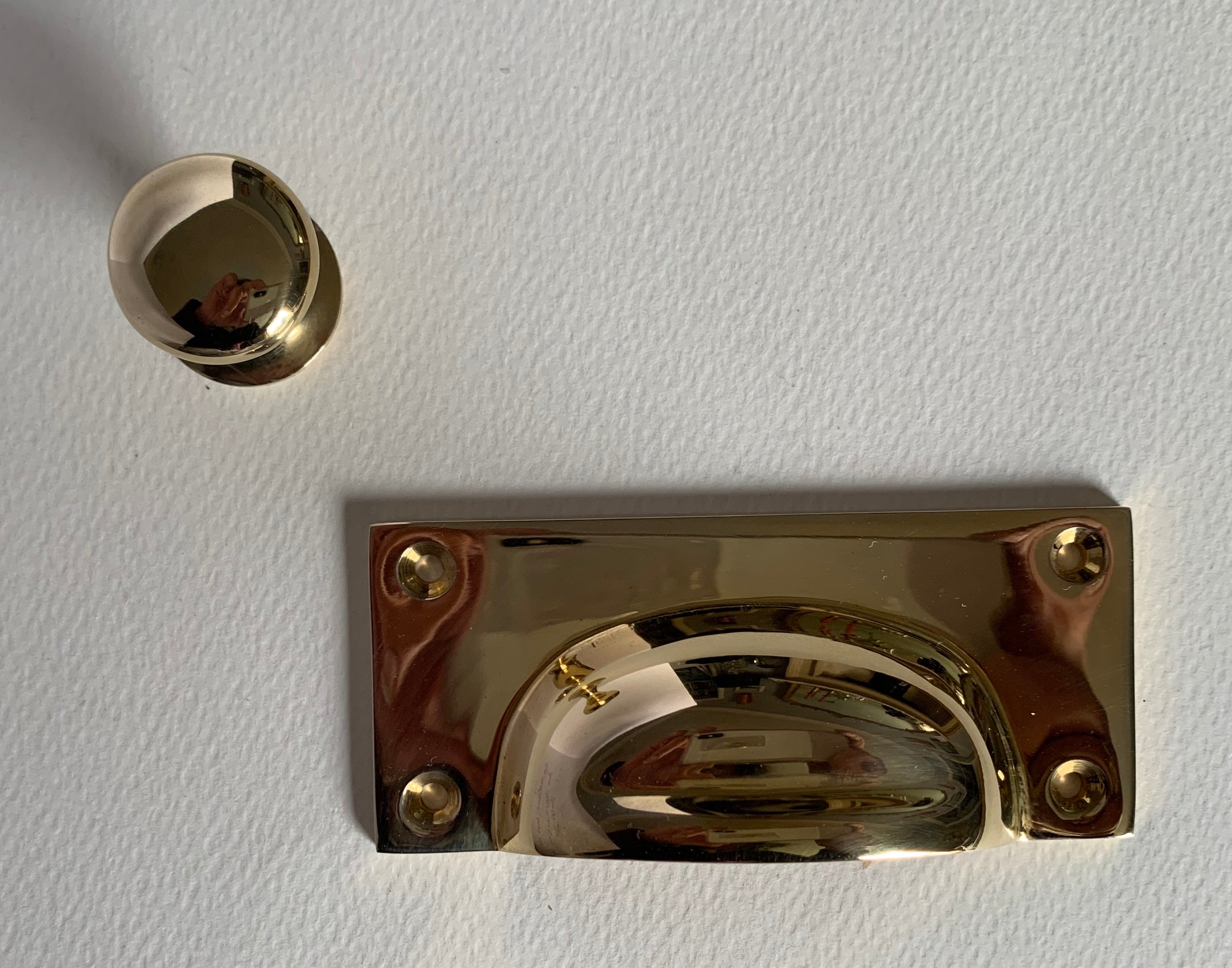 Polished Brass Cupboard Knob with Backplate, 1 " (25mm) diameter