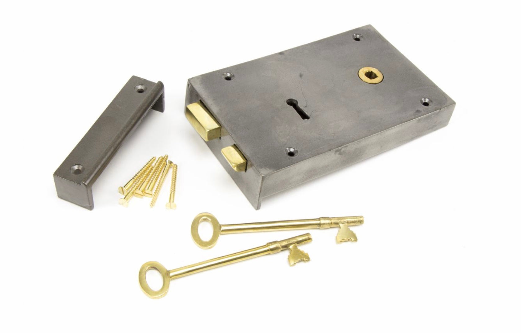 Door Rim Lock and Latch, Iron, with 2 keys, Left Facing