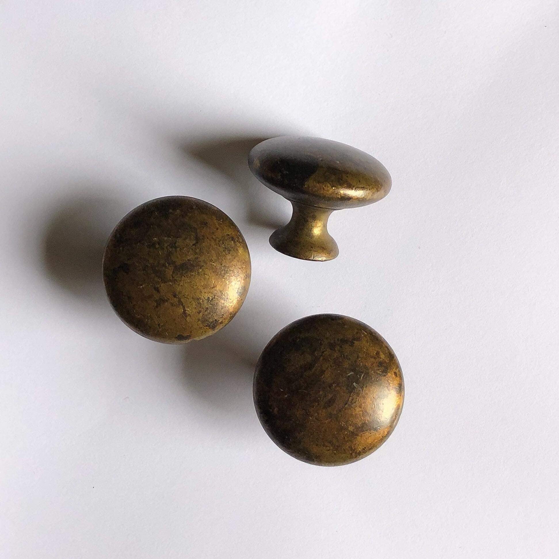 Aged Brass Button Cupboard Knob, 35mm