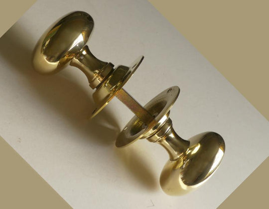 Oval Door Knobs, Brass, pair. Mortice only.