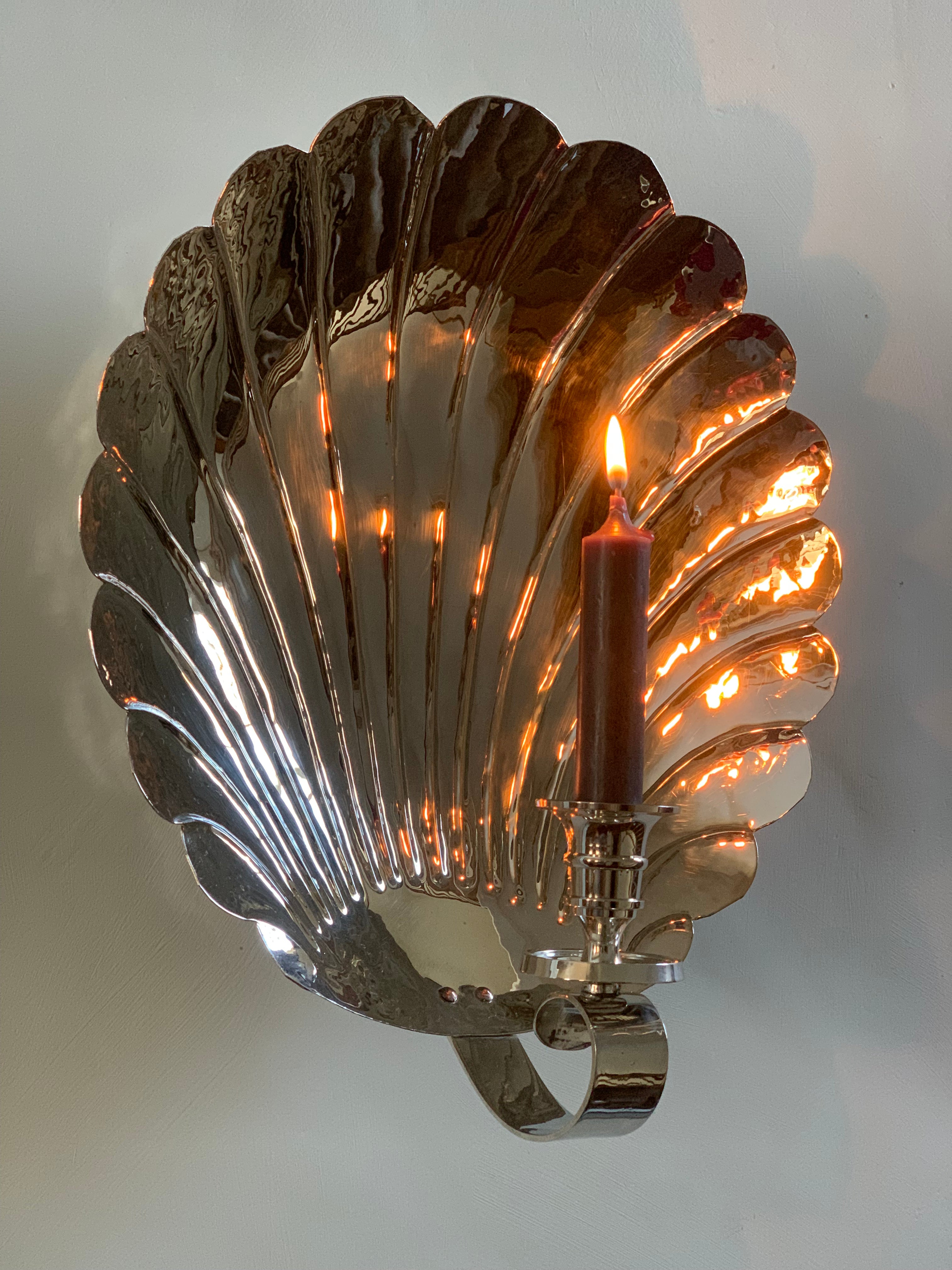 Large Scallop Candle Sconce, Silver plate