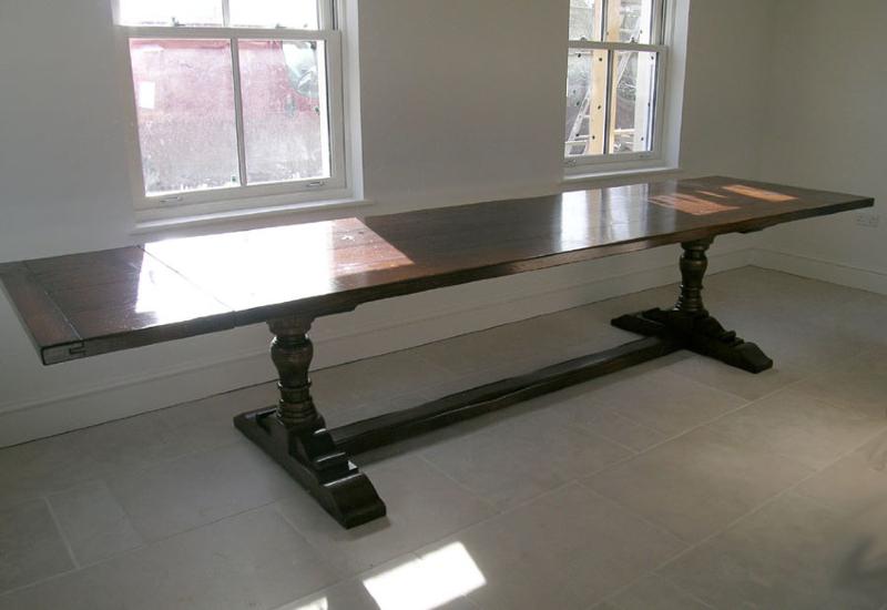 Oak Refectory Table with Turned Supports and Extension Leaves