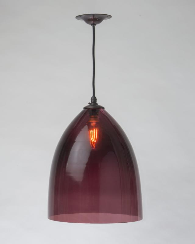 Hand Blown Bell Pendant with Aubergine Glass, 10.5 inch Diameter