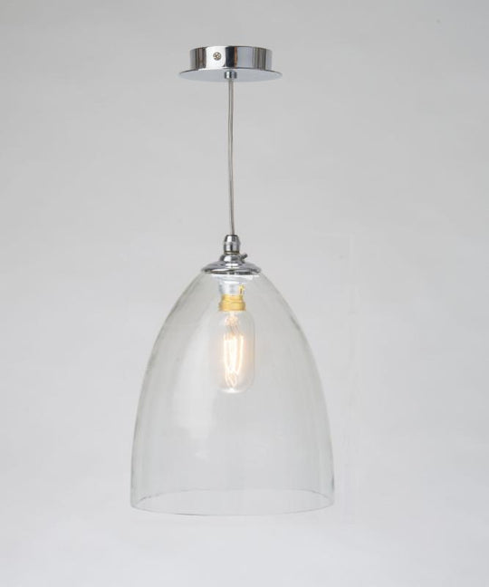 Hand Blown Bell Pendant with clear glass, 8 inch Diameter