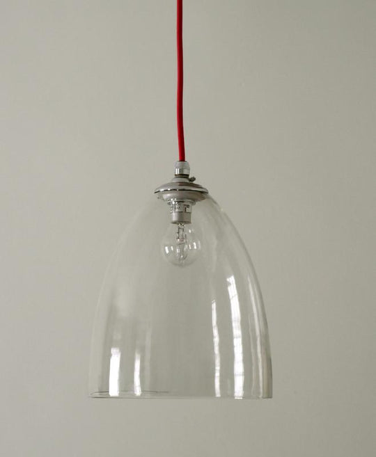 Hand Blown Bell Pendant with clear glass and Red Flex, 8 inch Diameter . Bargain!
