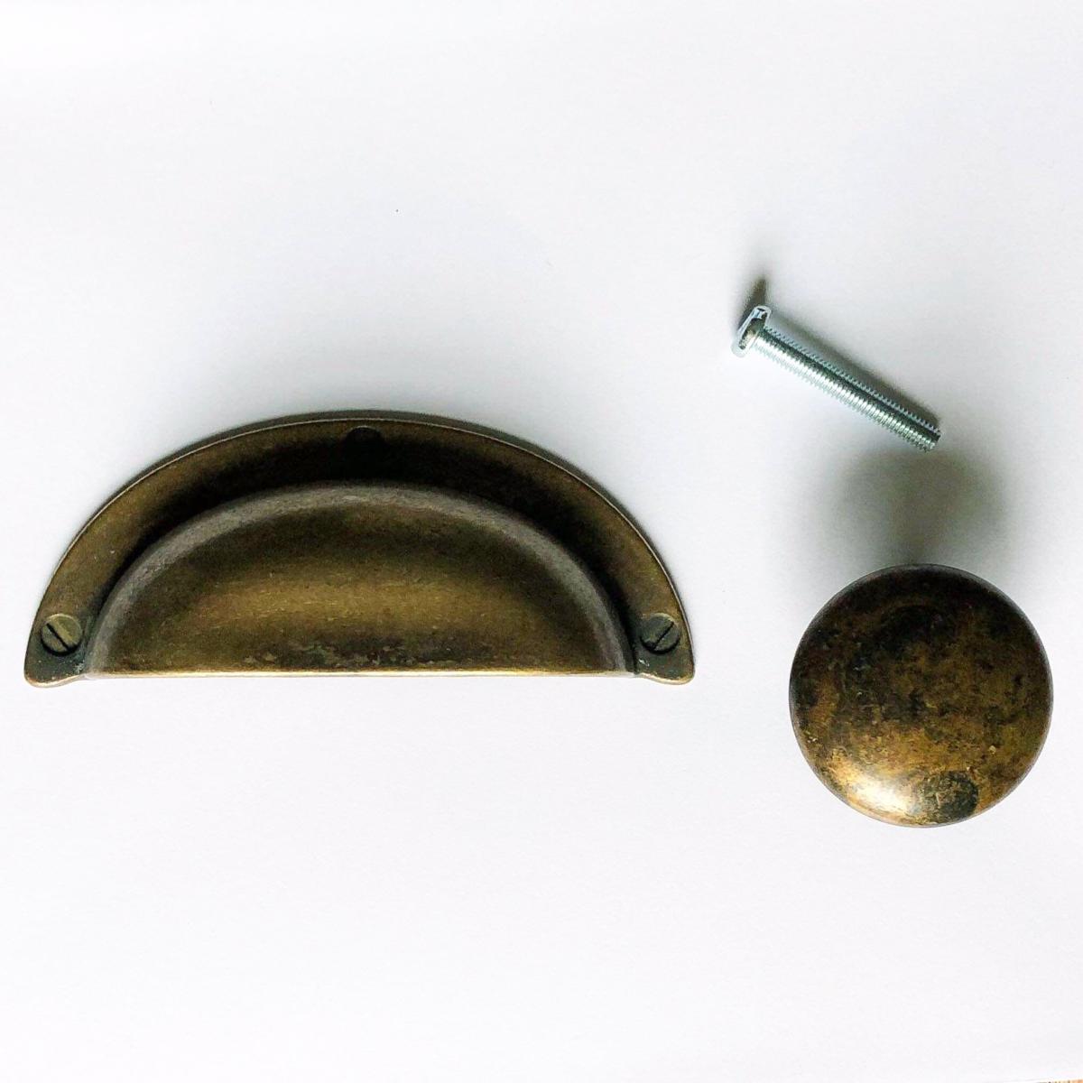Aged Brass "Button" Cupboard Knob, 35mm