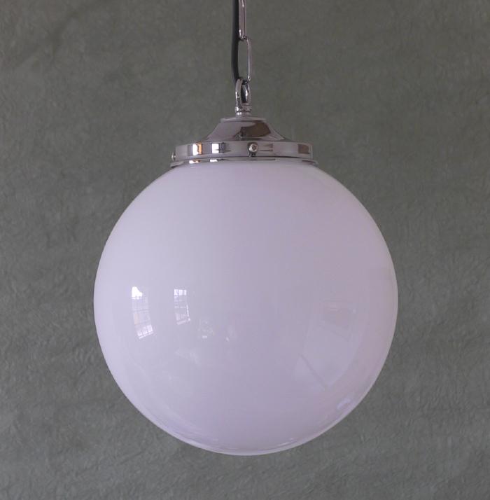Opal Glass Globe Chrome Ceiling Pendant, 250mm