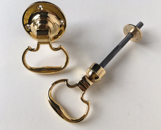 Plain Dutch Drop Door Handles for Rim Latch, Brass 60mm, set