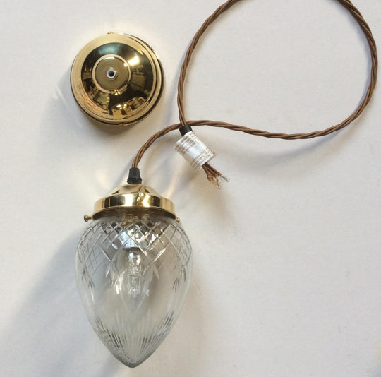 Small Acorn with Clear Cut Glass, Polished Brass and Traditional Cable