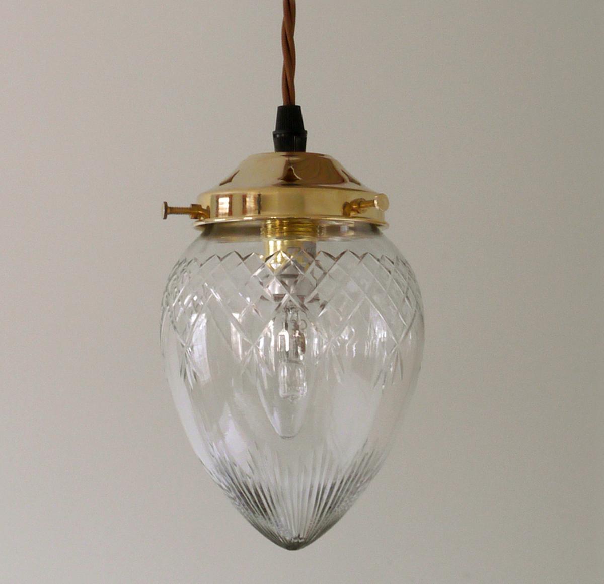 Small Acorn with Clear Cut Glass, Polished Brass and Traditional Cable