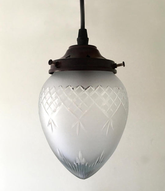 Small Acorn with Frosted Cut Glass, Antiqued Metal and Black Flex.