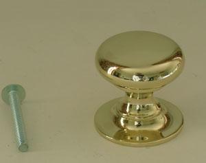 Polished Brass Cupboard Knob with Backplate, 1.5" (38mm) diameter