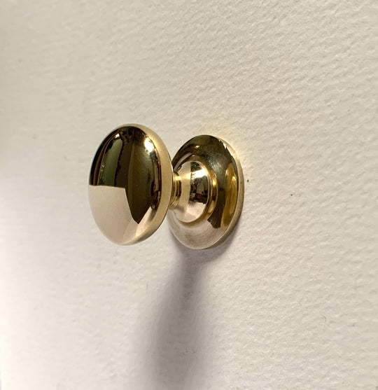 Polished Brass Cupboard Knob with Backplate, 1 " (25mm) diameter