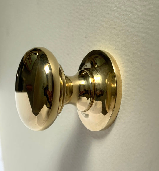 Polished Brass Cupboard Knob with Backplate, 1.5" (38mm) diameter