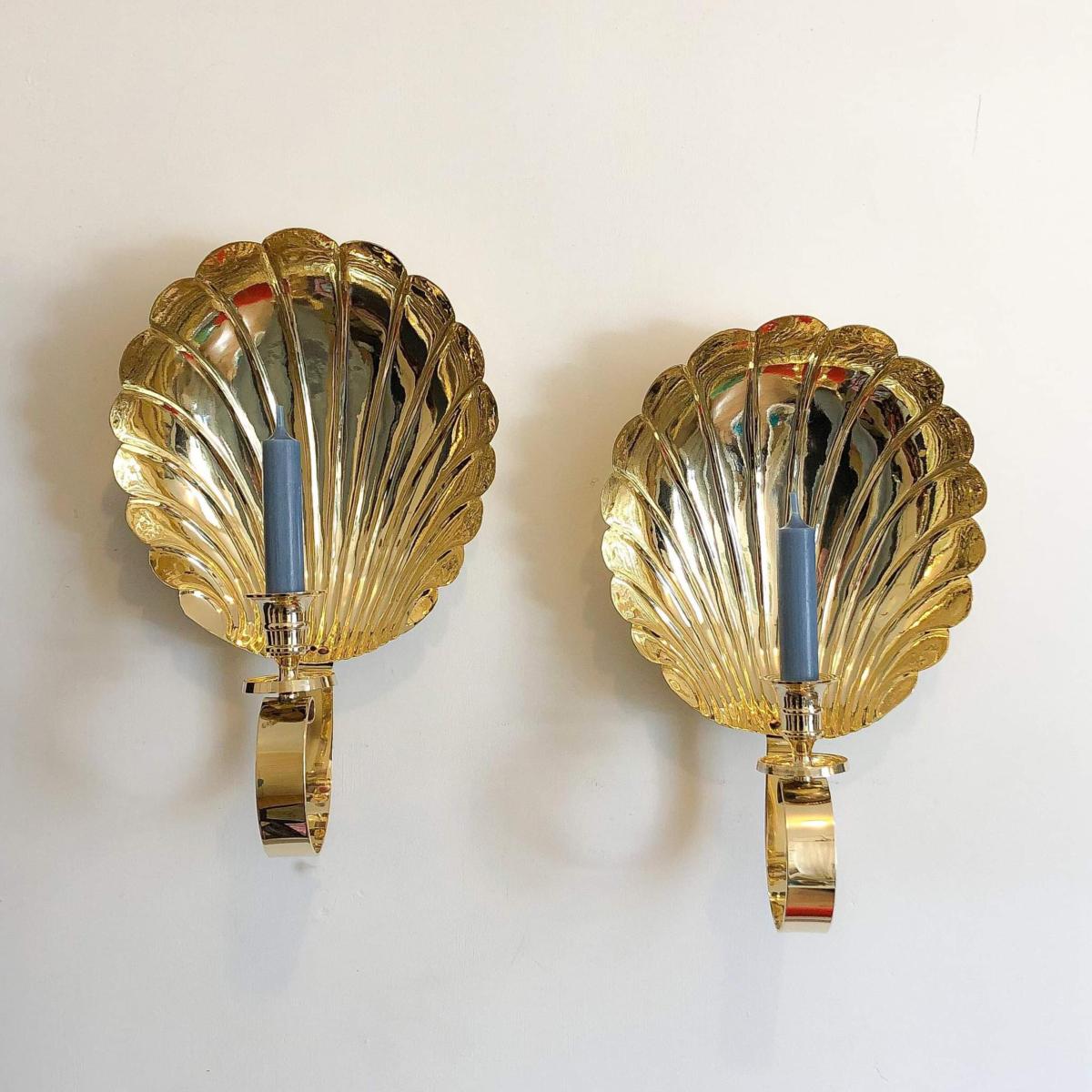 Brass Scallop Candle Sconce, medium, Pair, Offer