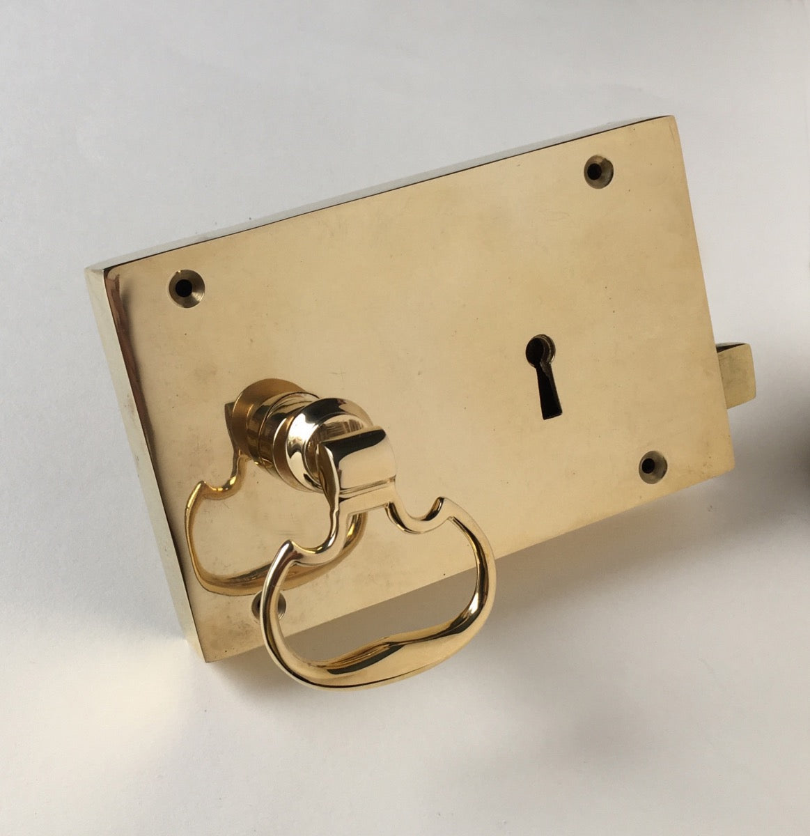thumbnail image 2 of The Kings Bay Left Hand Colonial Rim Lock – Solid Brass, New Old Stock Style 2 of 5