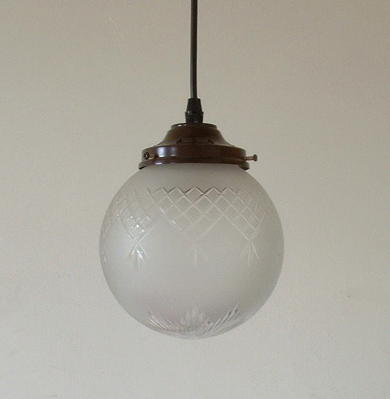 6 inch Globe Pendant Frosted Cut Glass, Antiqued Metal