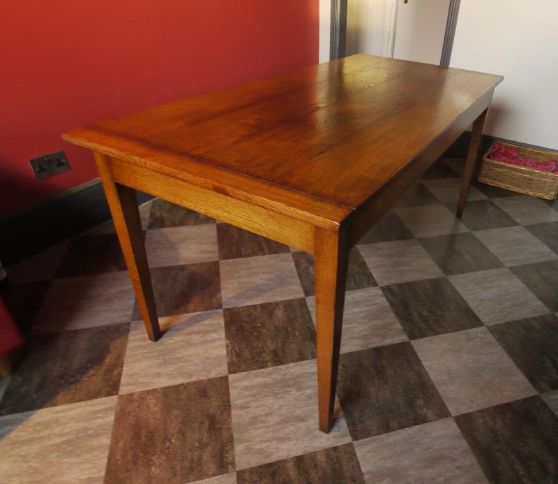 French Farmhouse Style Oak table with self storing extension and drawer