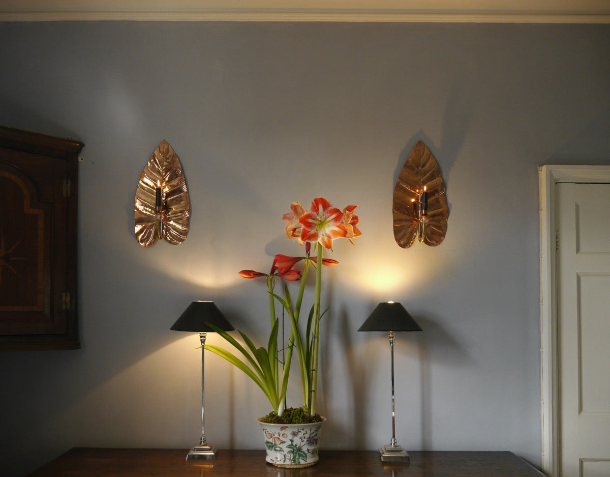 Offer! Pair Philodendron Leaf Sconces Copper