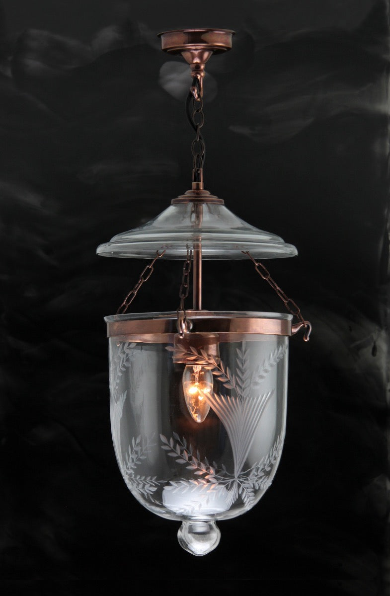Small Copper Hundi Lantern with cut glass, 24 cm, copper